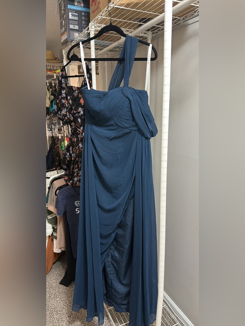 Elegant One-Shoulder Dark navy blue bridesmaid Dress